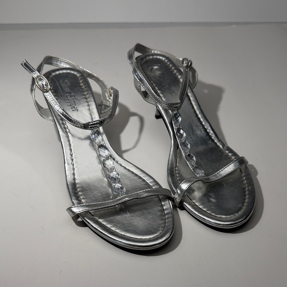 Silver Slipper Shoes - Elegant Silver Strappy Heels